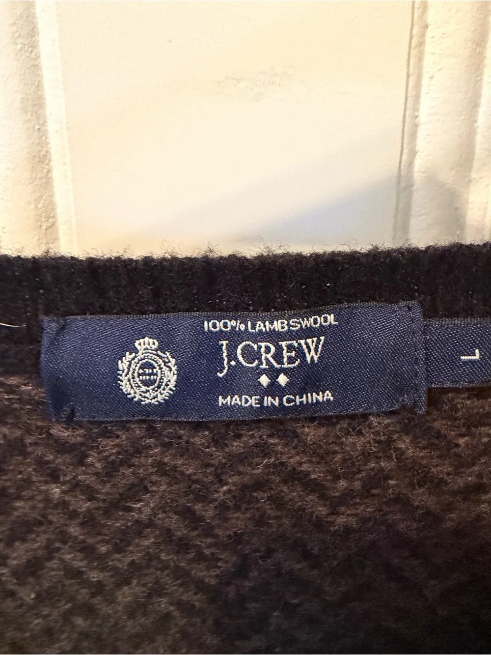 J.Crew Factory Men's Large Lambswool Herringbone Sweater Vest V-Neck Brown Black